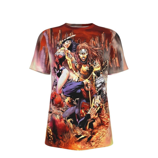 WONDER WOMAN JLA VS CHEETAHL ALL OVER PRINT SHIRT AND TANK TOP -TONY DANIELS