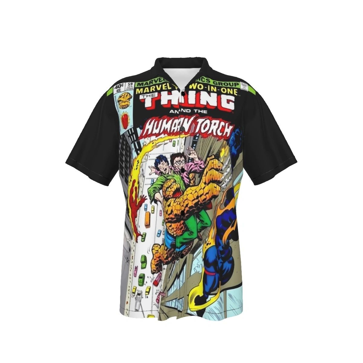 MARVEL TWO IN ONE 59 ALL OVER PRINT SHIRT AND TANK TOP -THING HUMAN TORCH