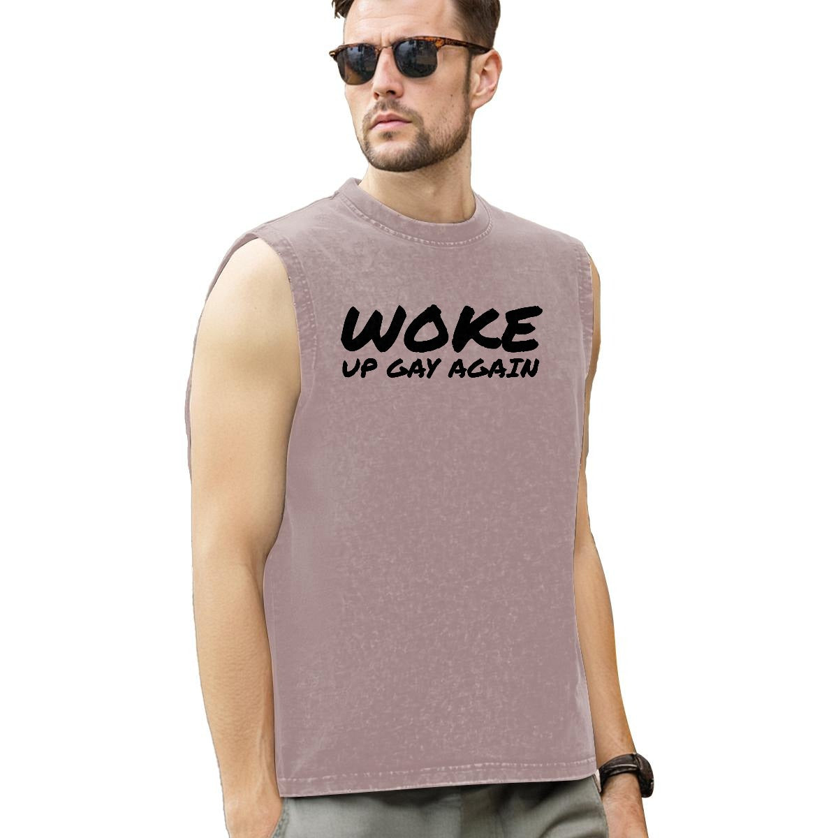 WOKE UP GAY AGAIN SLEEVELESS COTTON SHIRT