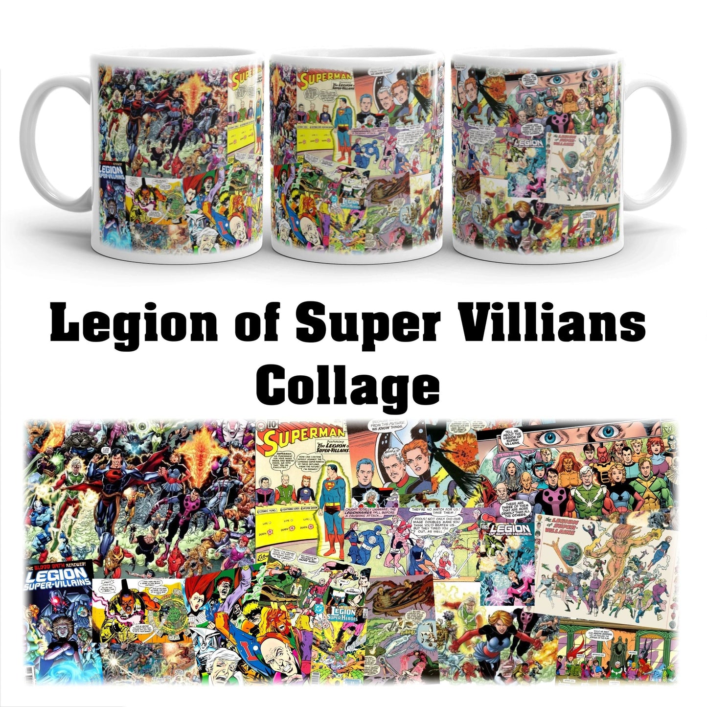Legion of Super Villains Collage Anniversary Mugs