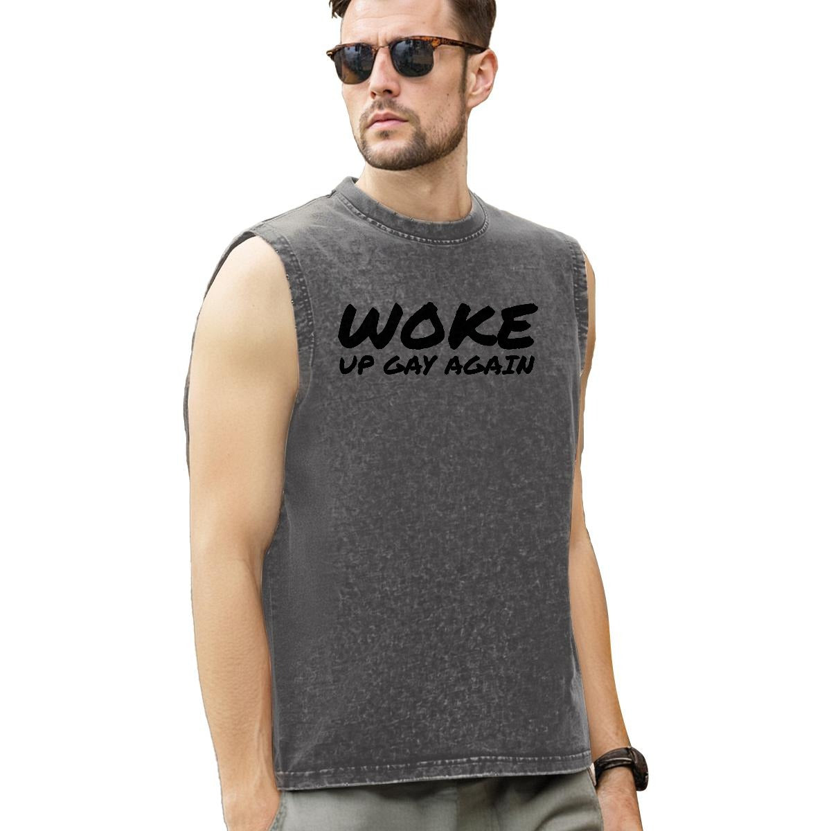 WOKE UP GAY AGAIN SLEEVELESS COTTON SHIRT