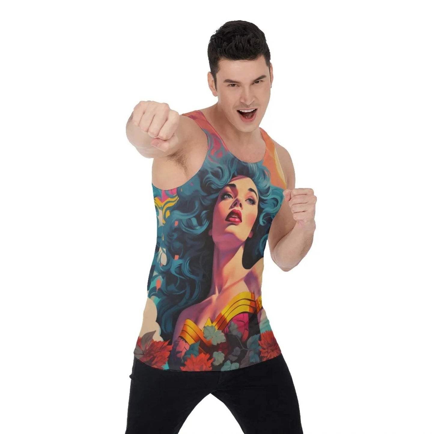 WONDER WOMAN GLAM ALL-OVER PRINT SHIRT and tank