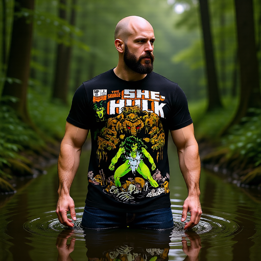 SAVAGE SHE-HULK 78 OVER PRINT SHIRT AND TANK TOP- MICHAEL GOLDEN ART