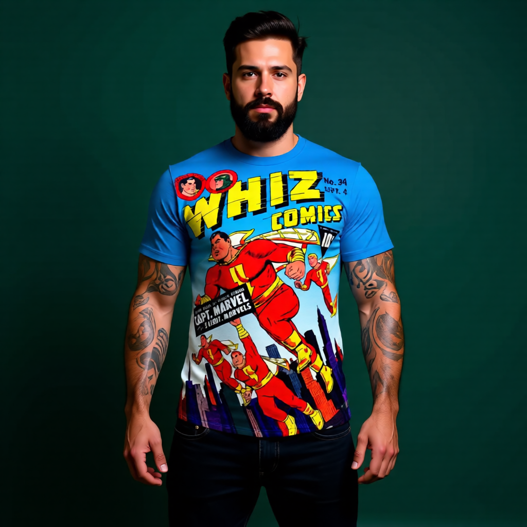 WHIZ COMICS 34 UP ALL OVER PRINT SHIRT AND TANK TOP -SHAZAM