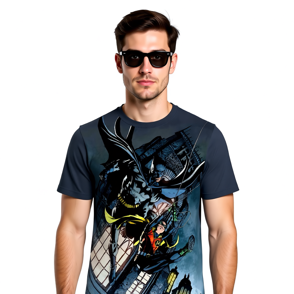 BATMAN 700 PINUP ALL OVER PRINT SHIRT AND TANK TOP - BATMAN AND ROBIN, DAVID FINCH ART