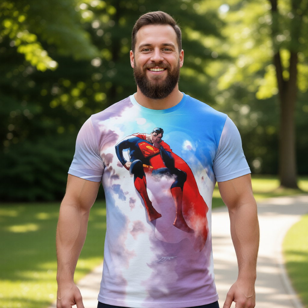 SUPERMAN IN THE CLOUDS All Over Print Shirt & Tank Top  - JORGE JIMENEZ ART