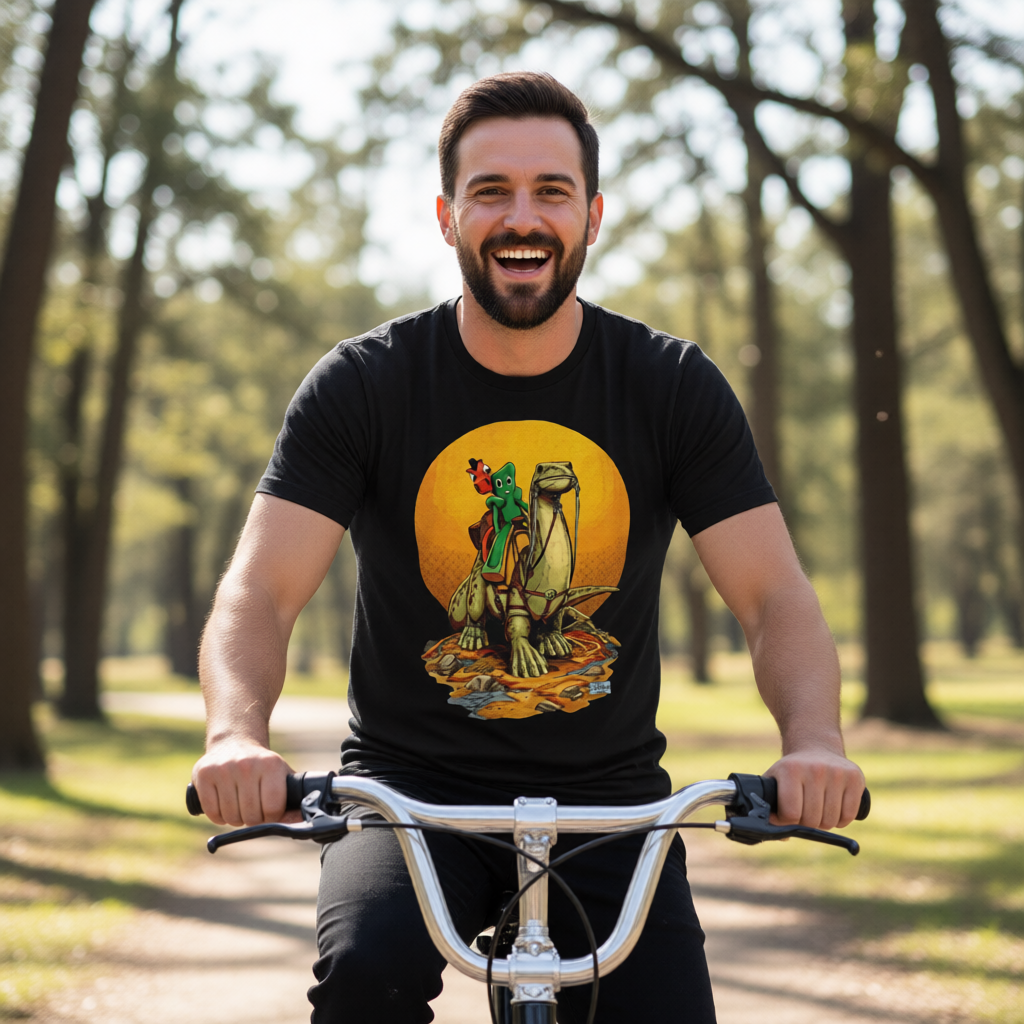 GUMBY AND POKEY RIDE DINO All Over Print Shirt & Tank Top - ARTHUR ADAMS ART