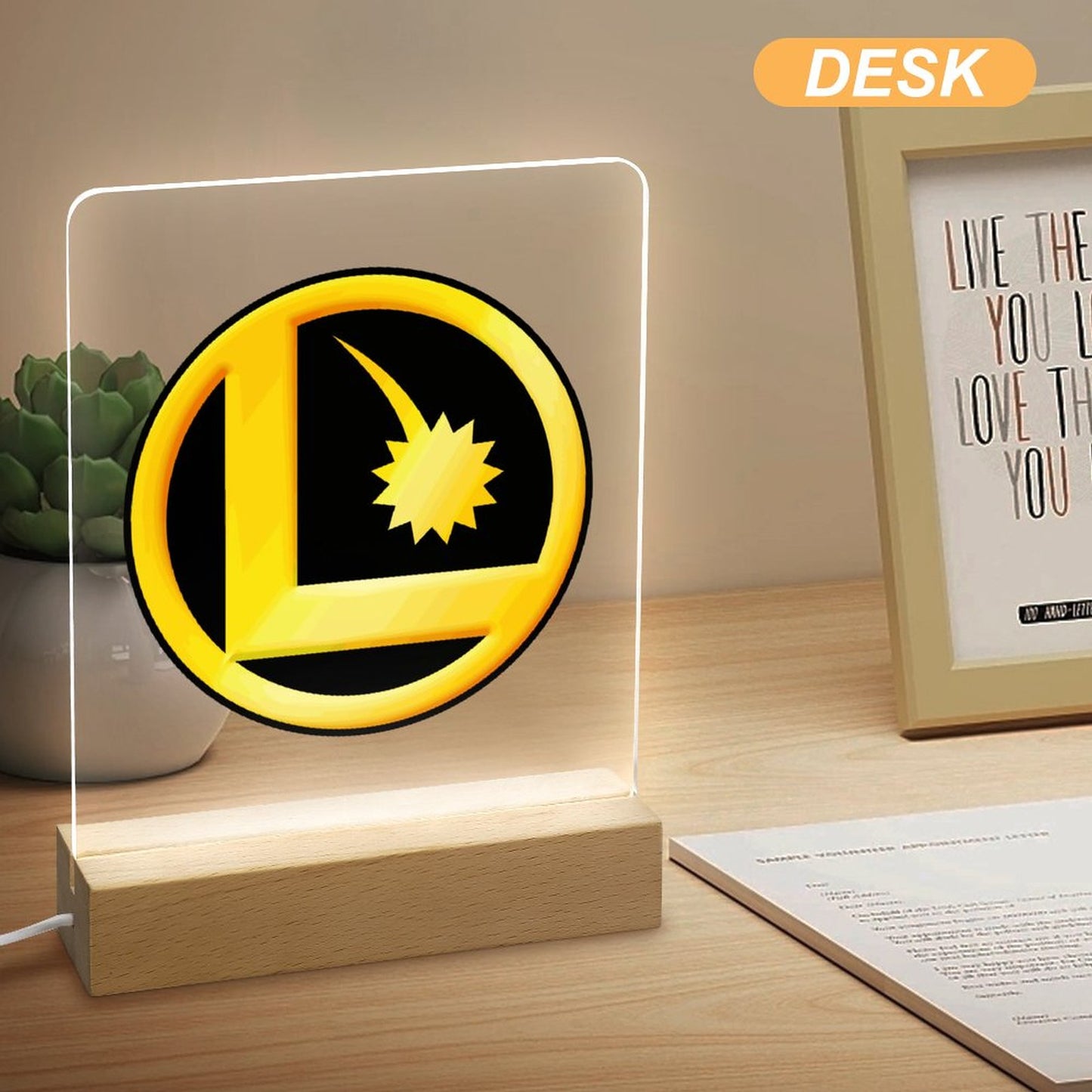 LEGION L CLASSIC LOGO Acrylic Photo Night Light with Wooden Base
